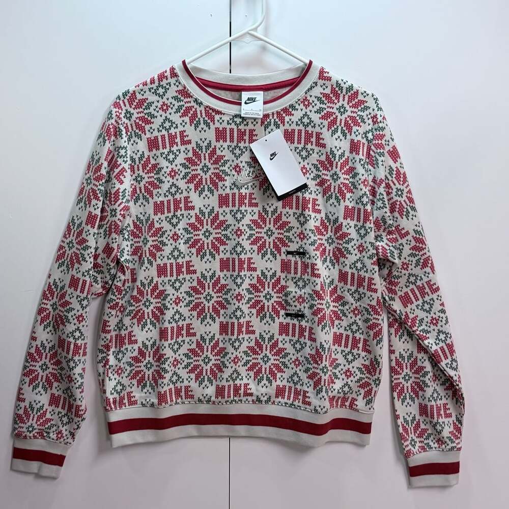 NWT Nike Holiday Sweater Print Fleece Crewneck Sweatshirt Size Women’s Small